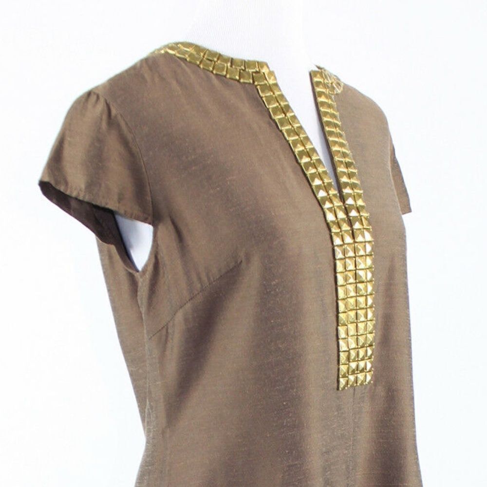 Light brown SHERRIE BLOOM cap sleeve shift dress10 - Picture 4 of 8